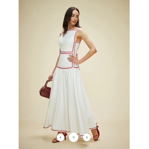 Commense Dresses & Skirts - Commense White Maxi Dress with Red Contrast Trim